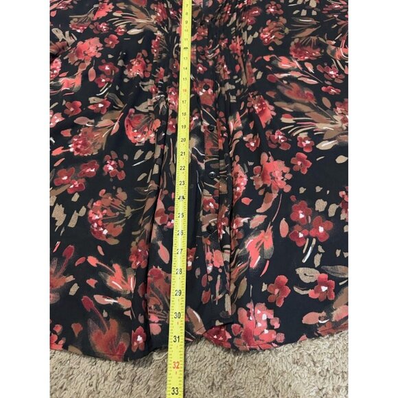 CATHERINES Blouse Top Black Red Floral Button Up 3/4 Sleeve Vneck Sz 3X Petite - Picture 6 of 7